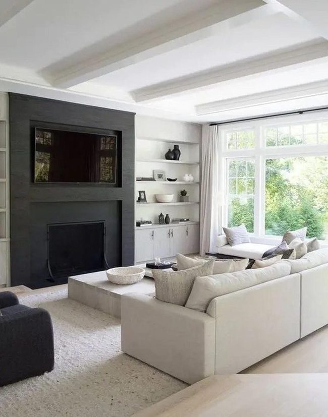 Black Fireplace White Living Room Elegance