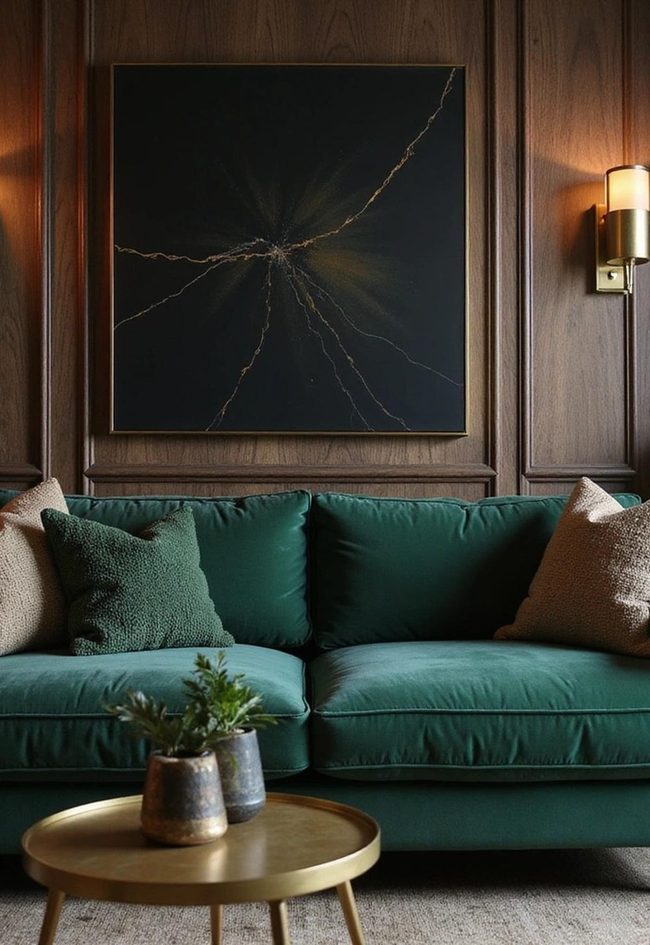 Deep Green Velvet Living Room Statement