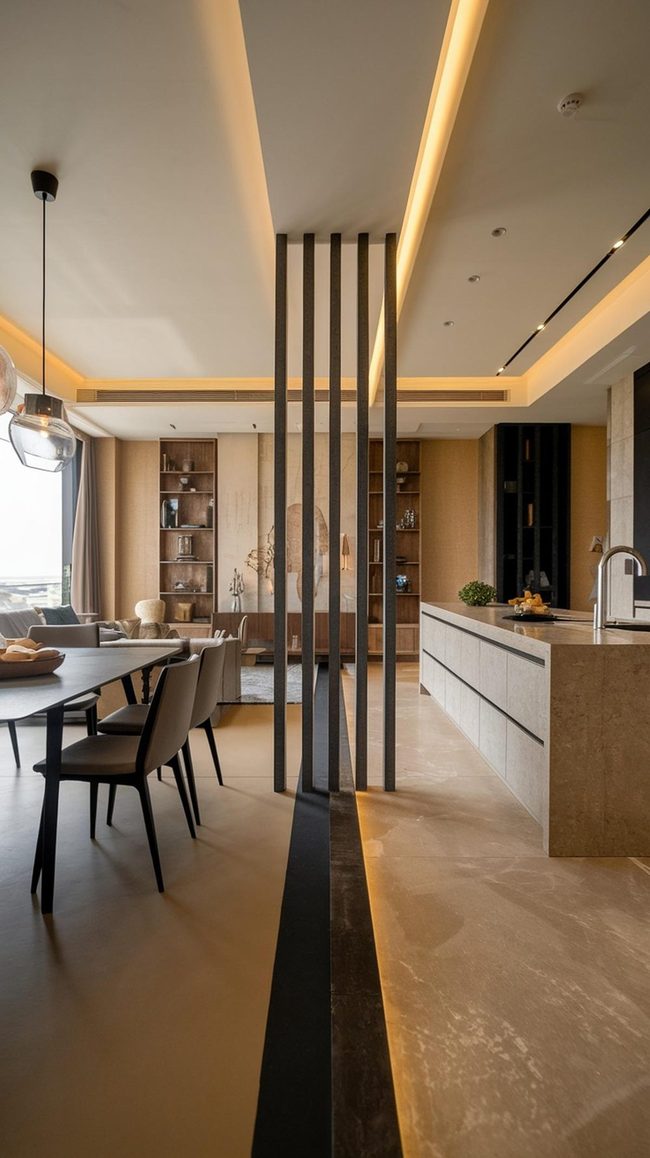 Open Plan Living With Wood And Tile Divisions