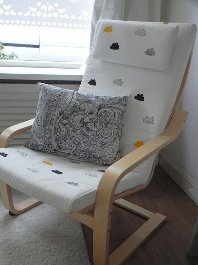White Cushioned Wood Chairs Cloud Patterns