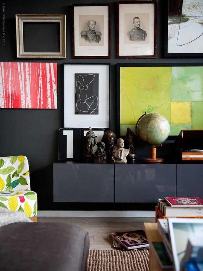 Charcoal Walls With Emerald Botanicals