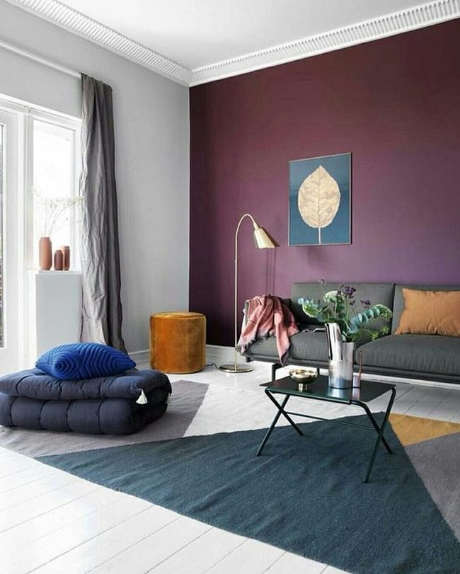 Purple Walls With Geometric Gray Blue