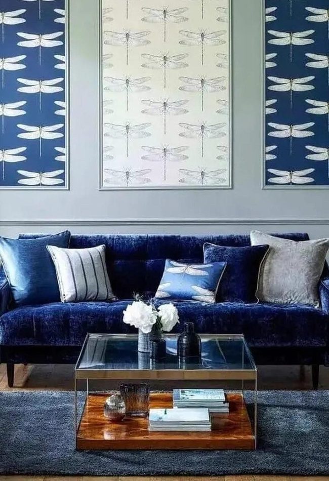 Deep Blue Velvet Living Room