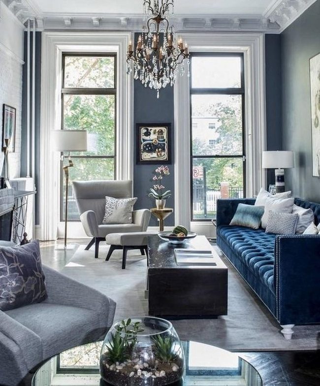 Blue Walls With Crystal Chandeliers