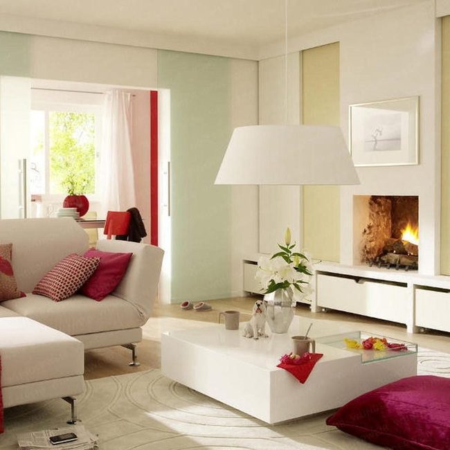Bright White Sofa With Red Accents