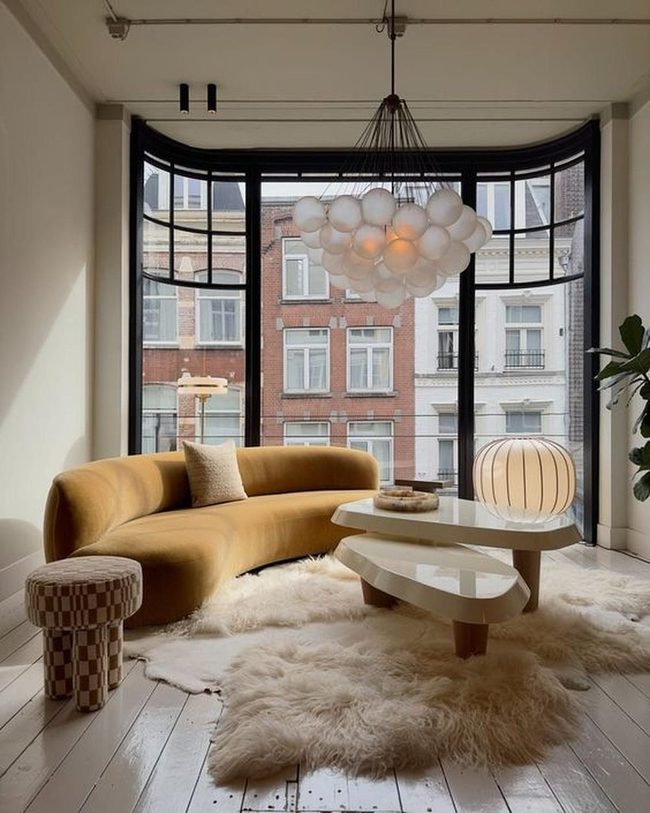 Mustard Curves And Orb Chandelier