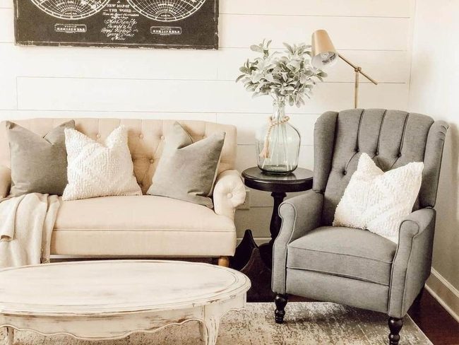 Gray Tufted Chair Golden Light