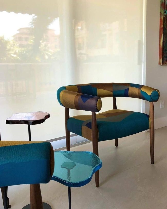 Colorful Patchwork Chairs Glass Tables