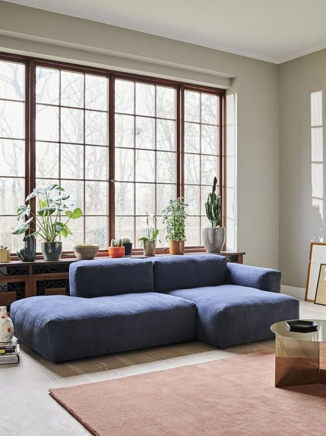 Deep Blue Sectional Pink Rug Harmony