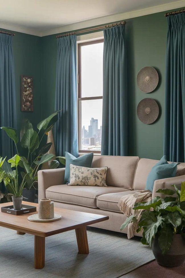 Green Walls Navy Curtains Balance