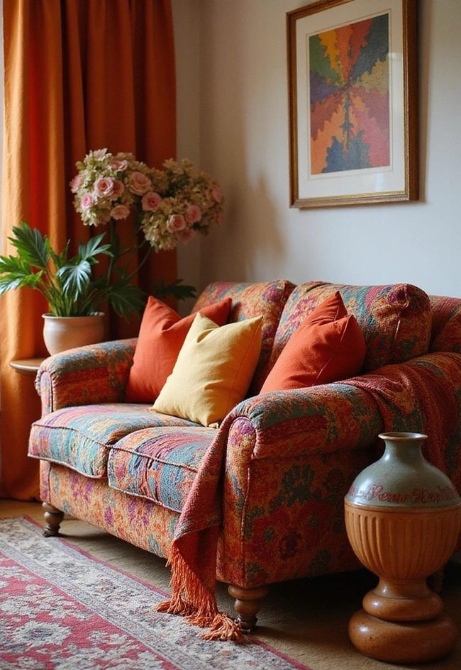 Orange Burgundy Mustard Living Room