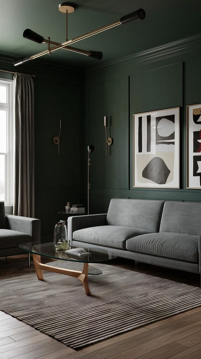 Deep Green and Grey Contemporary Living