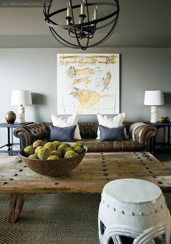 Brown Leather And Green Sphere Living Room