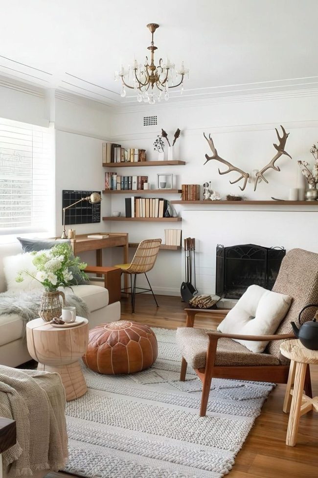 Sunlit Room With Mounted Antlers