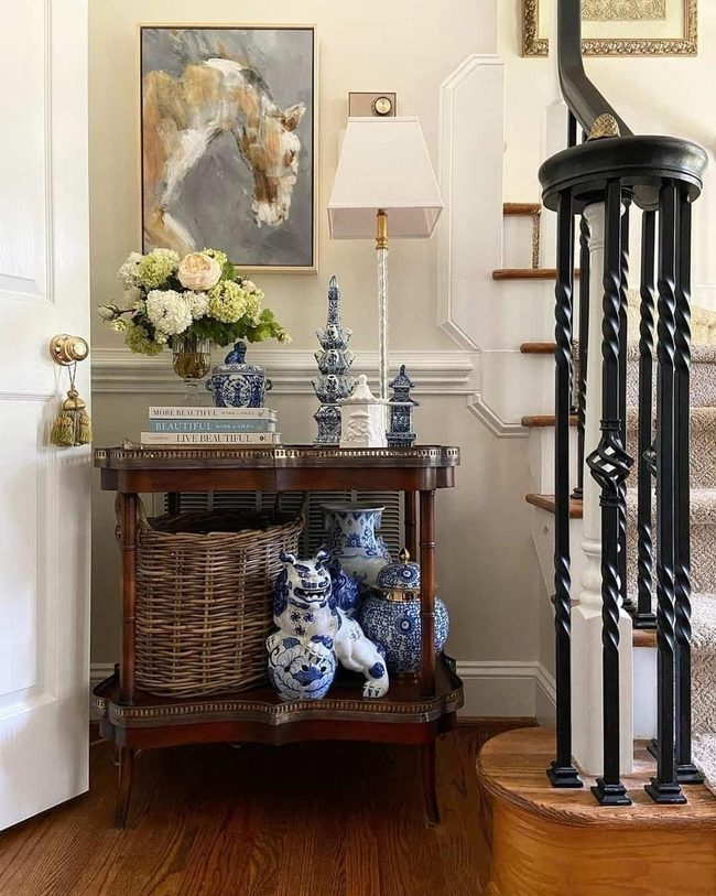 Mahogany Entry With Blue Moroccan Jars