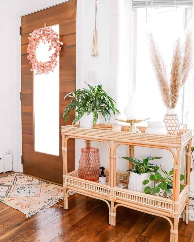 Woven Cane Tables With Living Green