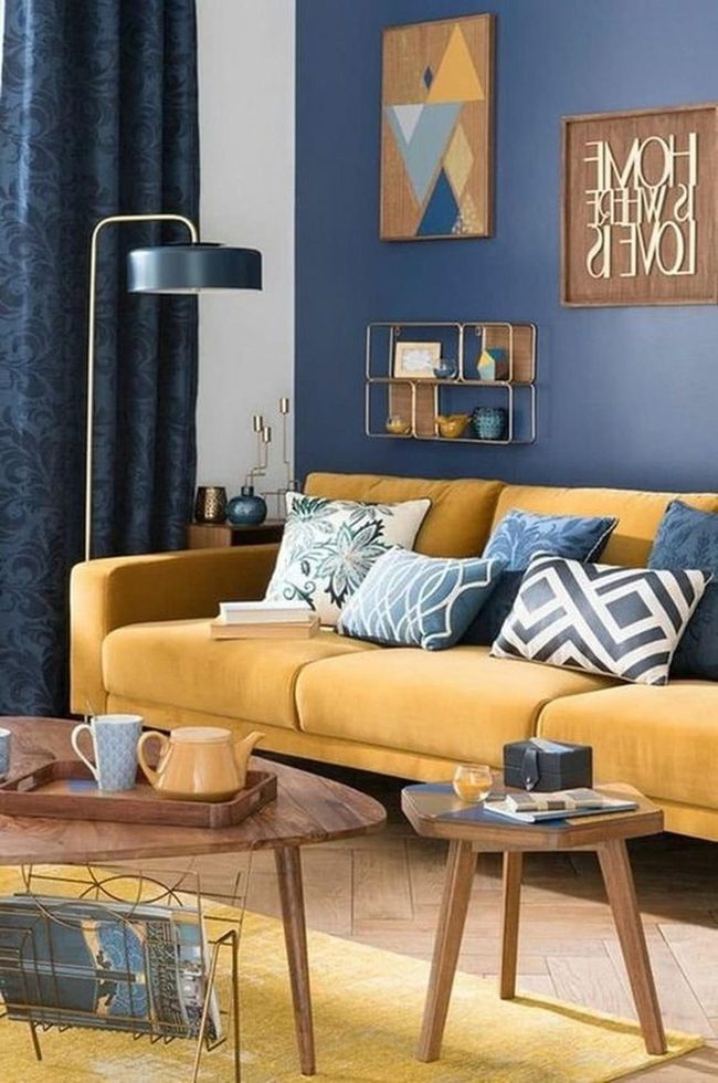 Yellow Sofa Blue Walls Harmony