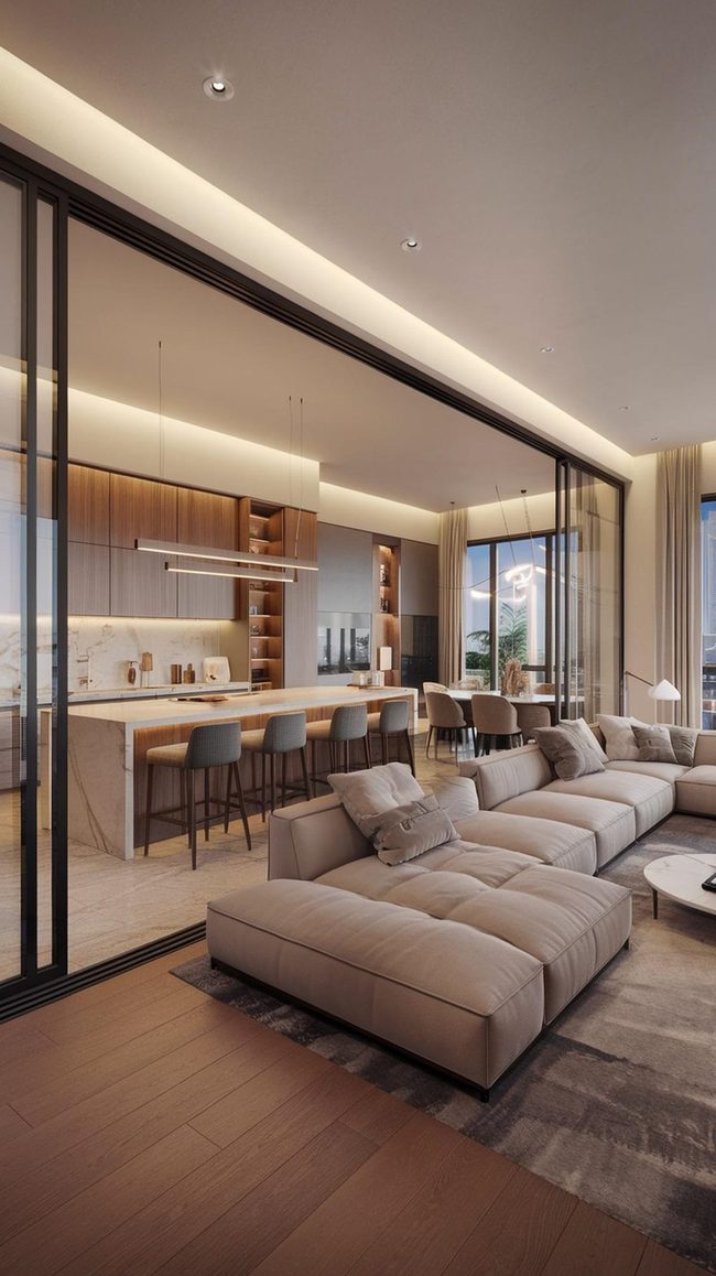Open Kitchen Flowing Into Living Room