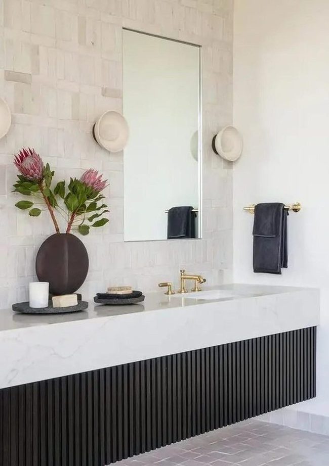 White Tiles, Gold Accents, Spacious