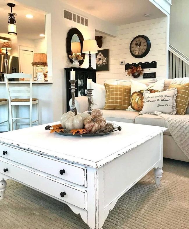 White Coffee Table Autumn Pumpkin Display
