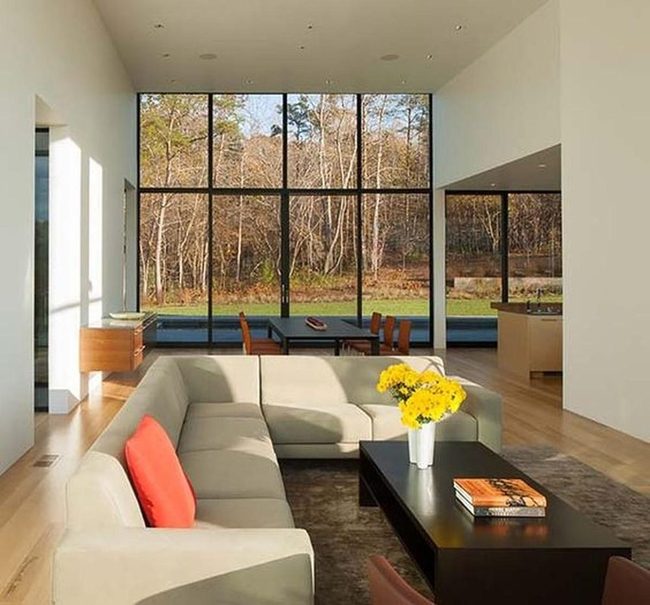 Sunlit Living Room With Red Accent