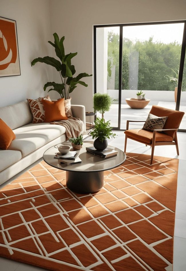 Burnt Orange Geometric Floor Statement