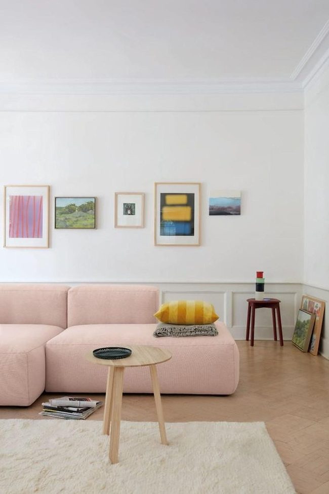 Pale Pink Sofas, Sunny Yellow Accents