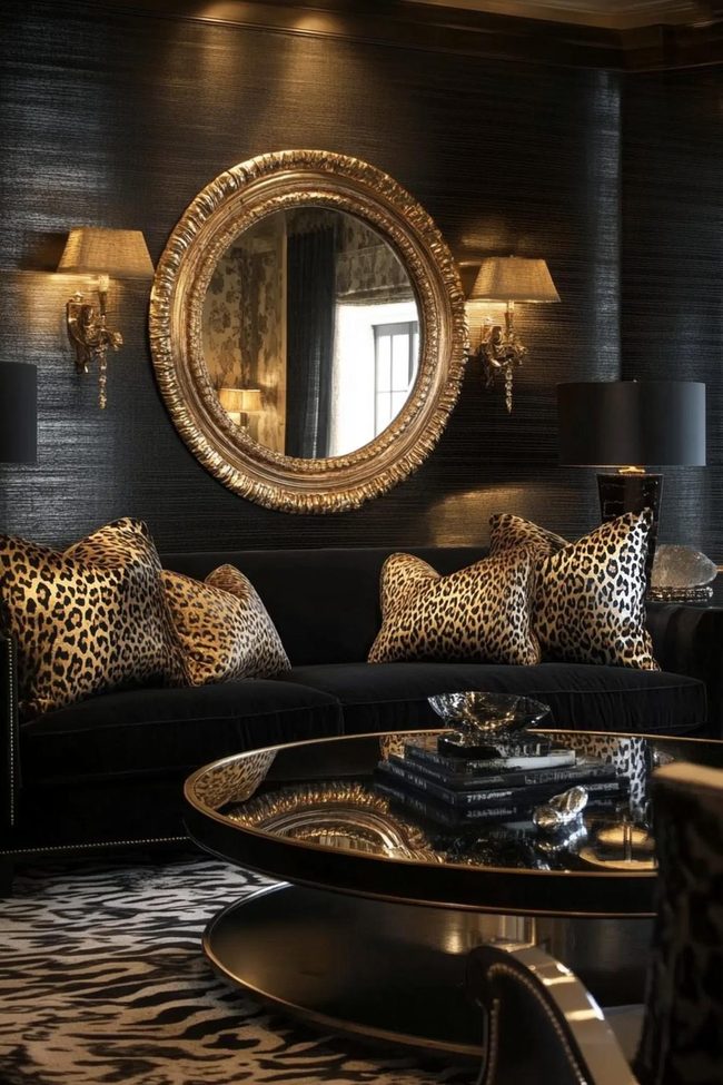 Black And Gold Leopard Living Room