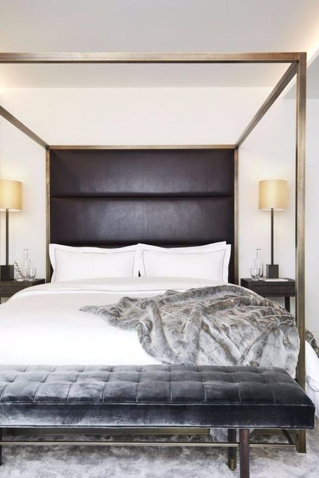 Dark Leather Headboard Modern Bedroom