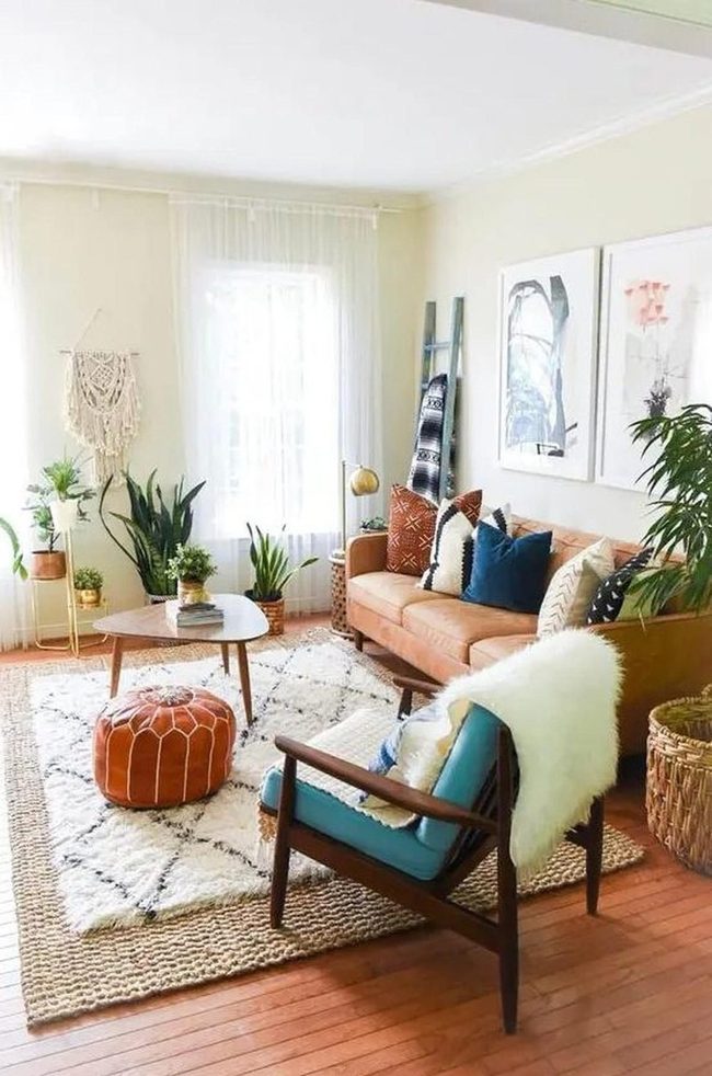 Leather Sofa With Colorful Pillows
