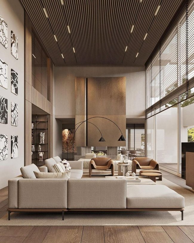 Wood Ceiling Lifts Living Room