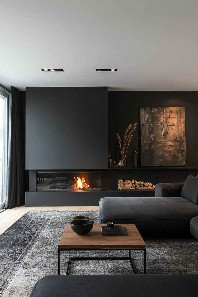 Black Wall Fireplace Statement