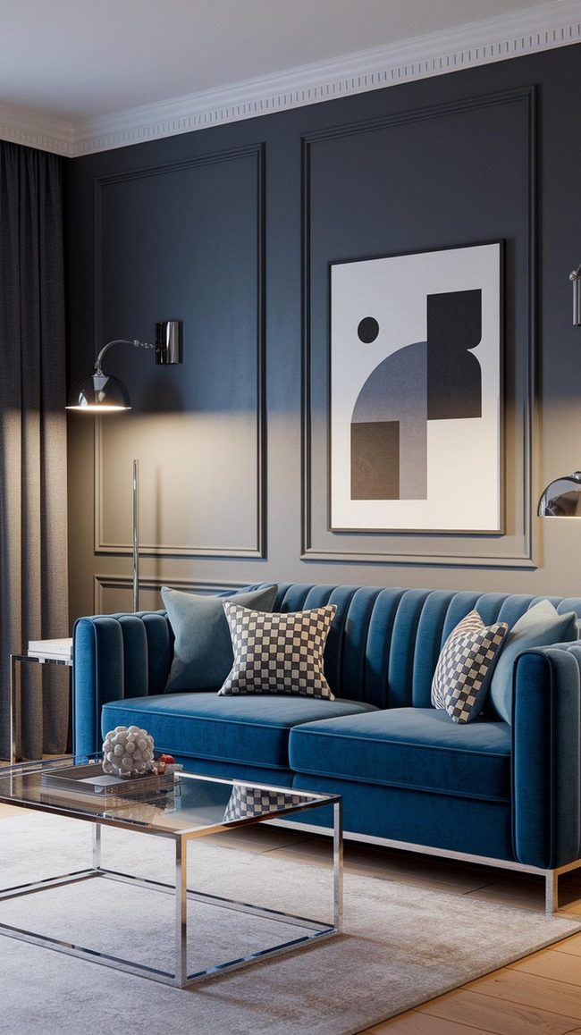 Sapphire Blue Meets Charcoal Walls