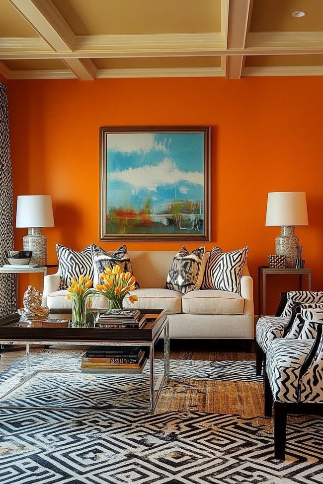 Burnt Orange Walls With Geometric Patterns