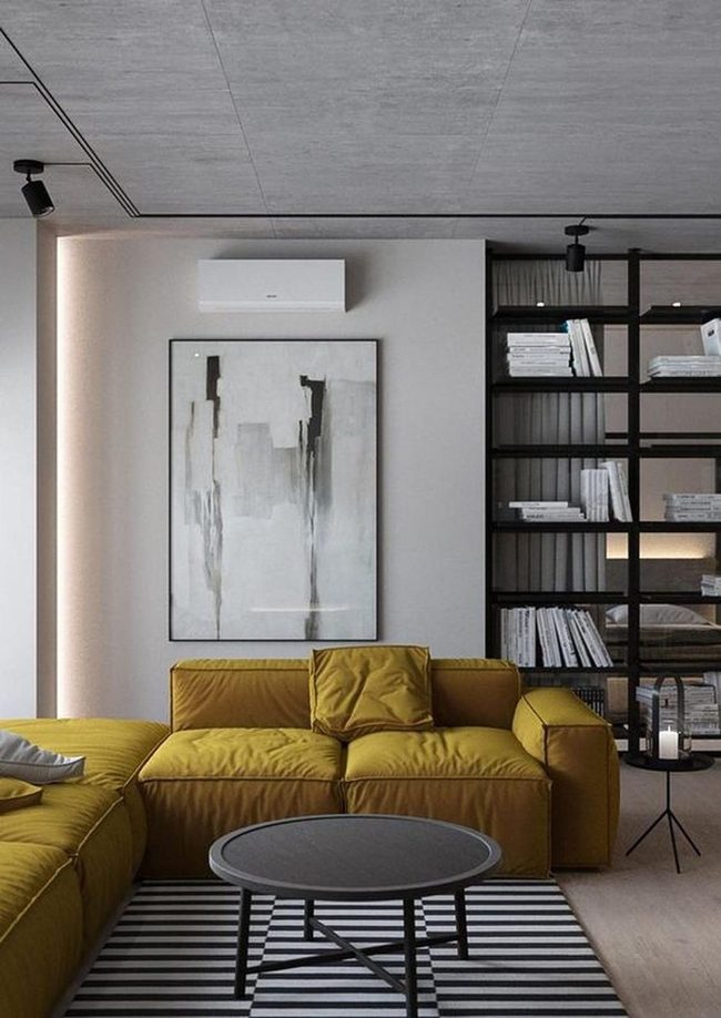 Mustard Sectional Anchors Neutral Space
