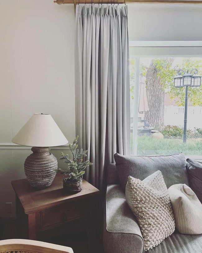 Gray Couch With Wooden Warmth