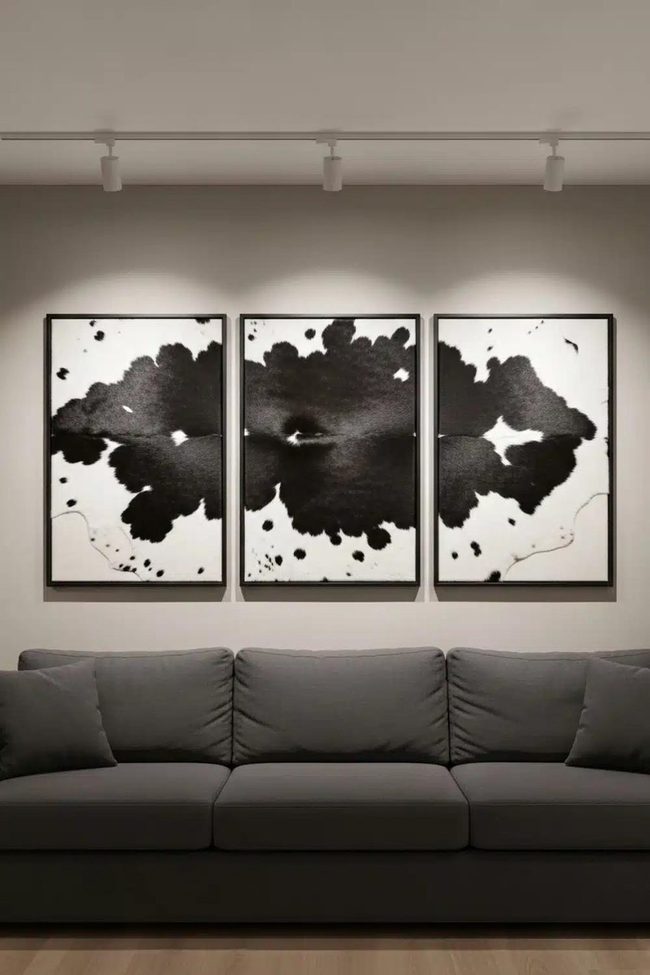 Black Cowhide Triptych Wall Art