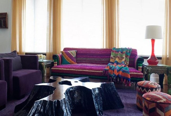 Purple Sofa With Wooden Warmth