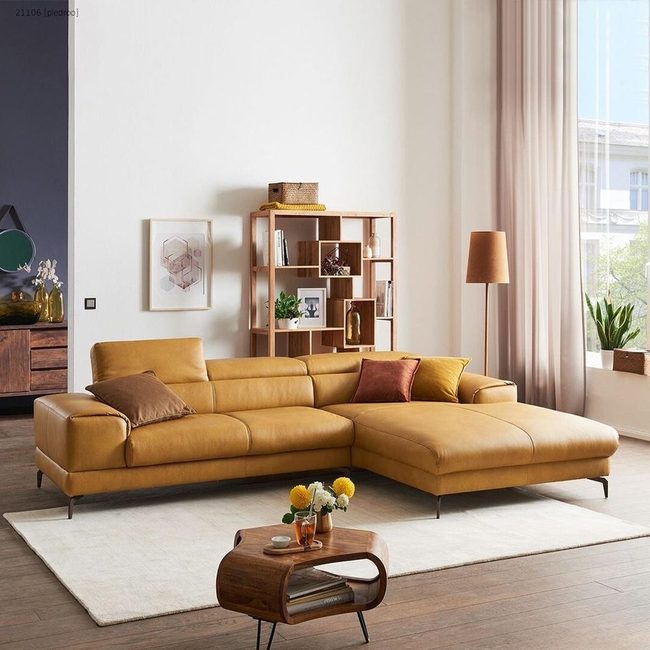 Tan Leather Sectional In Neutrals