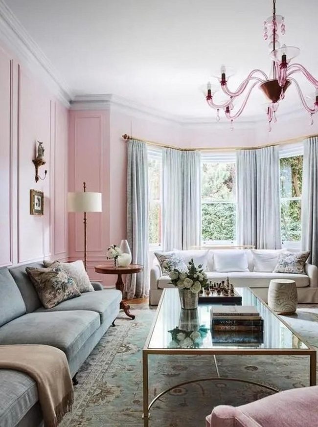 Pink Walls, Gold-Trimmed Glass