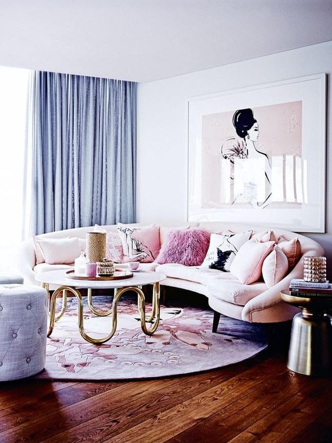Pink Sofas Gold Legs Floral Rugs