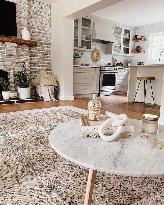 Exposed Brick Fireplace Marble Living