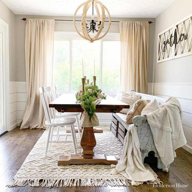 Wood Bench Anchors Farmhouse Dining