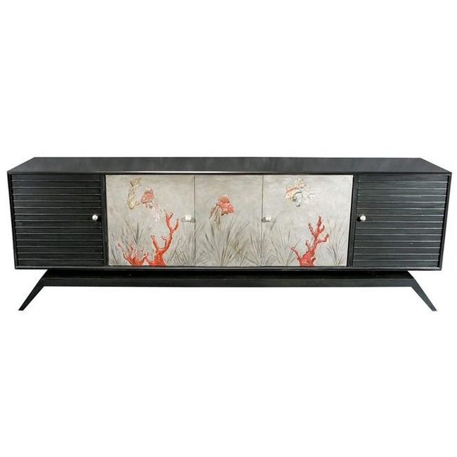 Black Sideboard With Hand-Painted Fish
