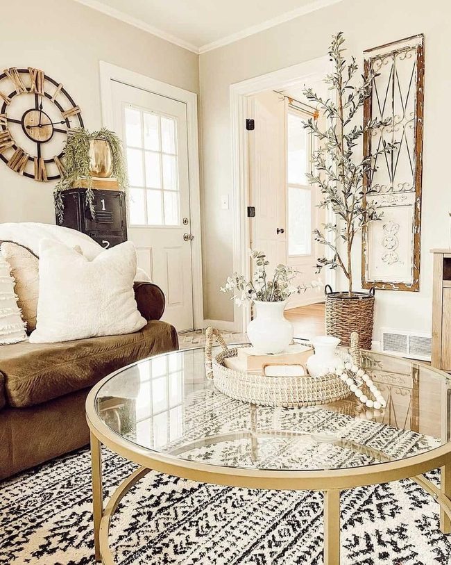 Brass Coffee Table With Black And White Rug