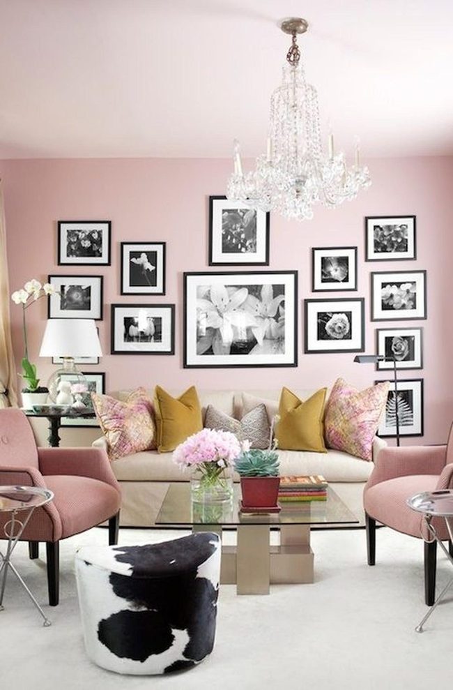 Pink Walls With Crystal Chandelier