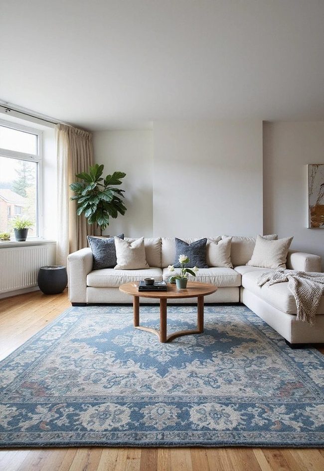 Blue Grey Layered Rug Depth
