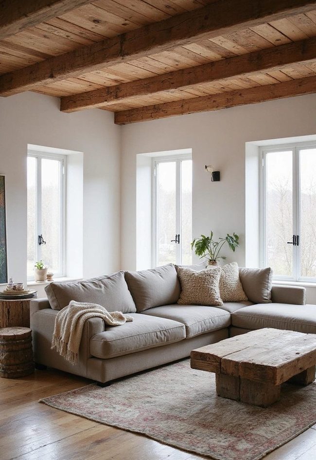 Wooden Beams Define Living Room Character