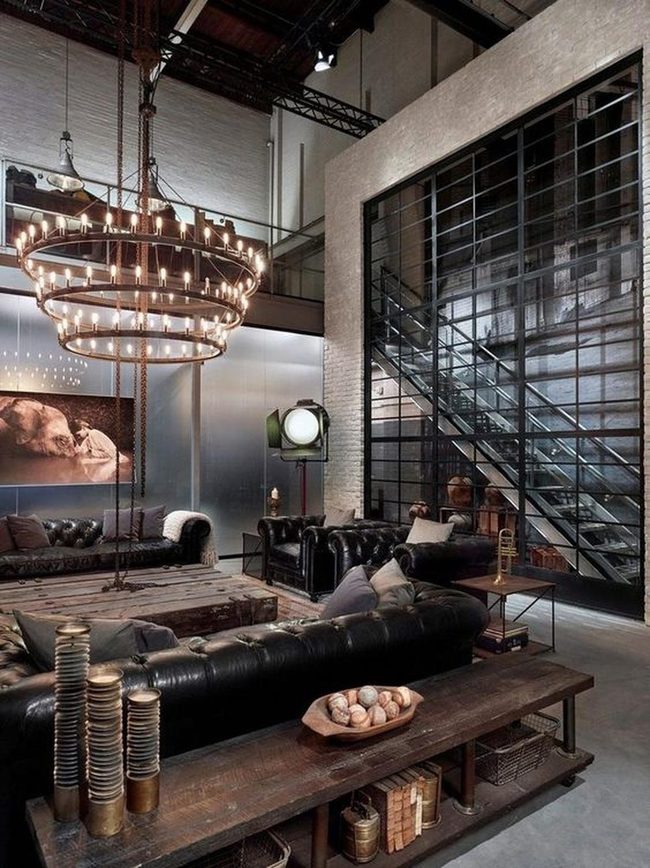 Black Leather Meets Exposed Metal Beams