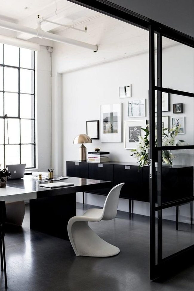 Black Furniture, Bright Windows, Modern Office